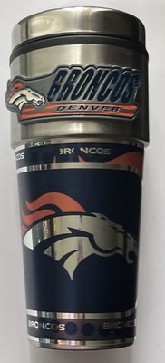 DENVER BRONCOS w/ Metal Logo 16oz Stainless Steel Tumbler Travel Mug Cup w/ NEW