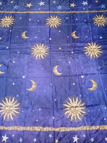 Vintage 90s Celestial Shower Curtain Sun Moon Stars Astrology Whimsy Satin Shiny