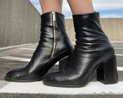 Dear Frances Women's Ankle Boots EUR 39.5 Leather Side Zip Block Heel 3  Black