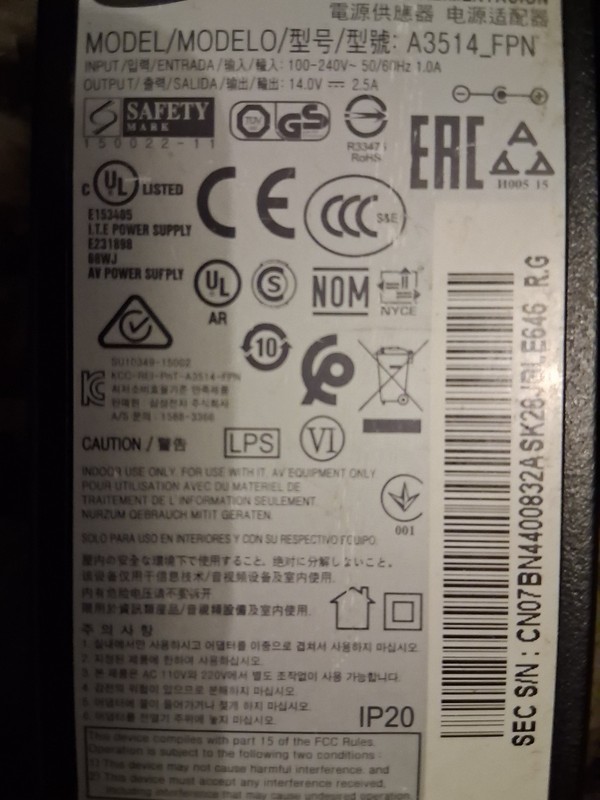 Samsung A3514_FPN 14V 2.5A 35W Power Adapter for Monitor For Samsung Display