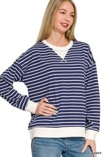 Zenana Contrast Striped Round Neck Sweatshirt