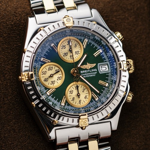 Breitling Chronomat 39mm Rare Green Dial Steel & 18k Gold Automatic Ref B13050.1