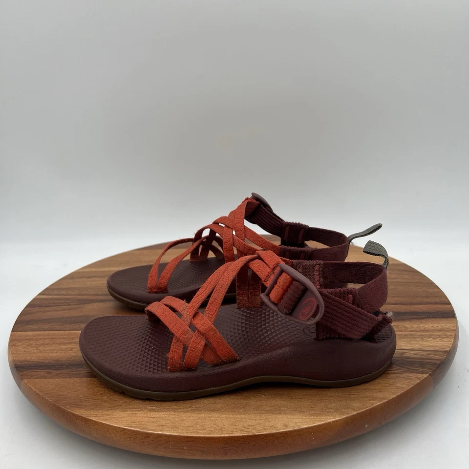 3码Chaco Kids-Junior ZX/1 Ecotread Burnt橙色/勃艮第绑带凉鞋 — 第 3/4 张图片