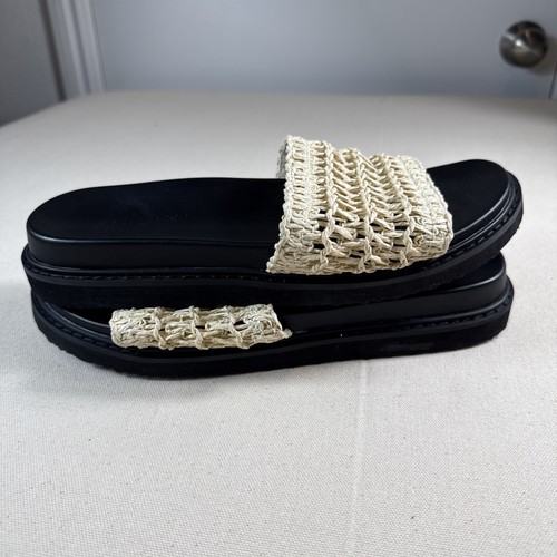Billini Zaida Bone Raffia Slide Sandals Tan Flat Women’s Size 8 Summer Shoes - Picture 6 of 10
