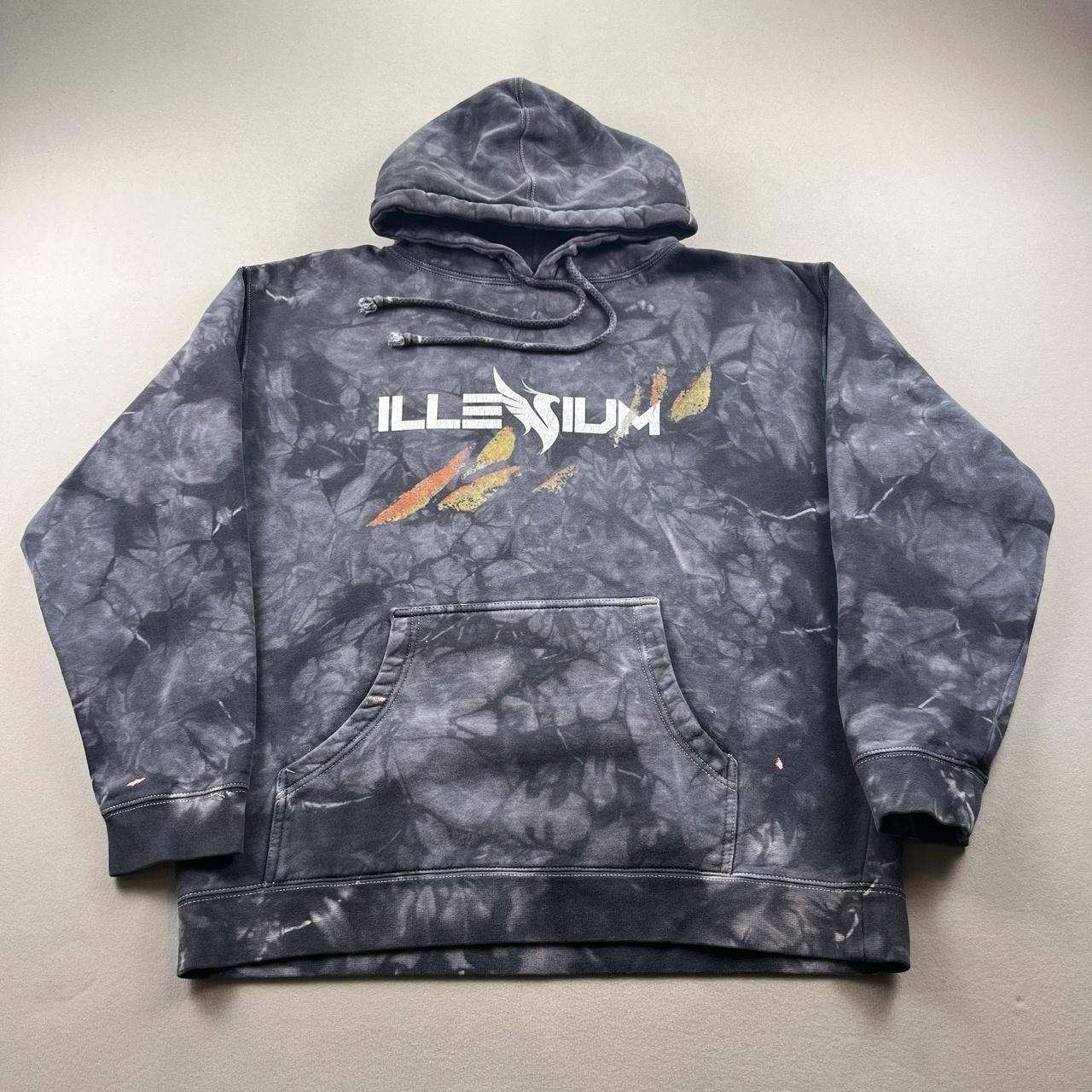 Hoodie Sweatshirt Gray Tie Dye Wings Logo Tour Fleece