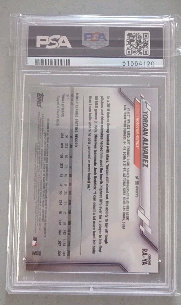 2020 Topps Chrome Yordan Alvarez RC Rookie On Card Auto PSA 9 MINT view 2