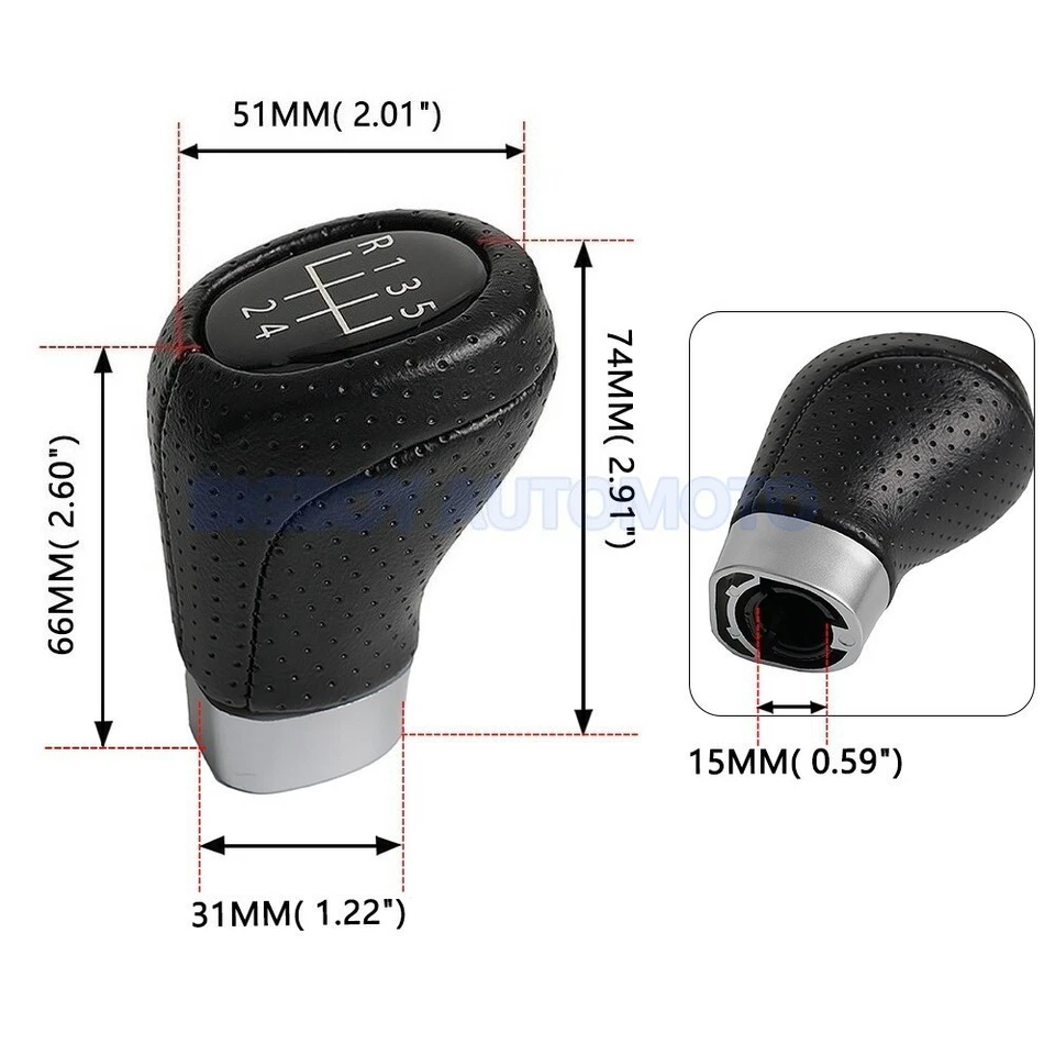 For BMW E36 E46 M3 Z4 3.0 E90 E91 E92 M5 E39 5 Speed Shift Knob Black Leather - Imagem 3 de 4