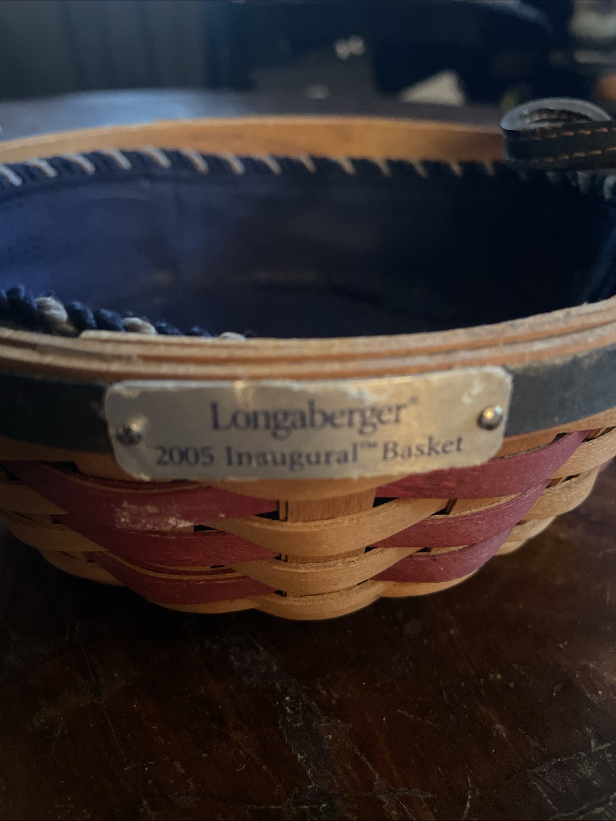 Longaberger 2005 Inaugural Basket w/Leather Handles, Liner & Papers 6 1/2"