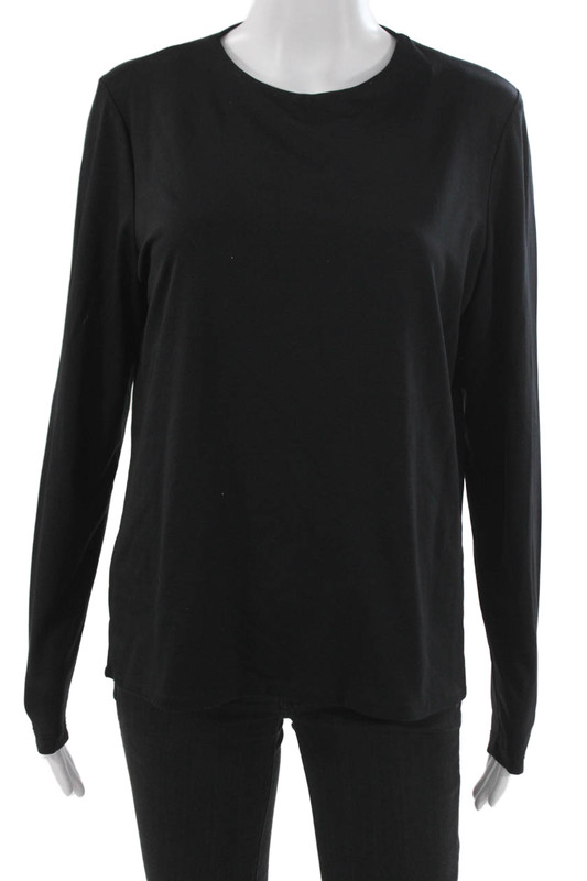 Anue Ligne Women Black Basic T-Shirt Long Sleeve Crew Neck Size L