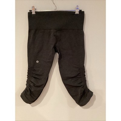 LULULEMON In The Flow Crop Leggings Heathered Deep Coal Dark Gray Ruched Size 4