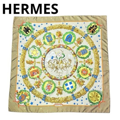 HERMES Carre 90 European Emblem Beige shawl woman stylish from japan