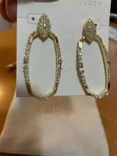 Kendra Scott Essie Pave Open Frame Earrings Gold Metal White CZ NWT