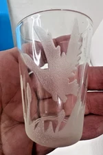 Elegant Etched Glass Shot Glass Duck Bird Flying Over Tall Grass 2 1/8 inch