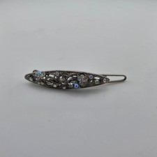 Vintage Silver Tone Hair Clip Rhinestone Aurora Borealis Floral Barrette