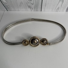 Vintage 1970  s/1980s Revcor Silver Gold Tone Stretch Belt Triple Emblem 25  