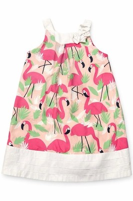 Gymboree Girls 3T Dress Flamingo Sundress Pink White Sleeveless Poplin Cotton