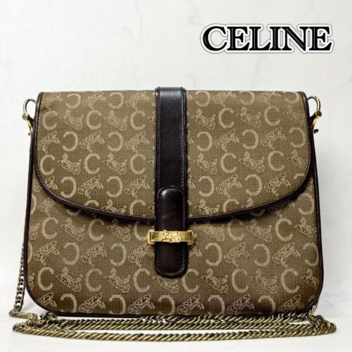 Vintage Old Celine Canvas Leather Brown Shoulder Bag C Macadam Carriage Pattern - Picture 1 of 10