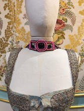 1920  S BLACK JET BEAD  HOT PINK GLASS BEADED BELT FOR DRESS