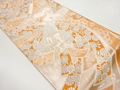 6673210: JAPANESE KIMONO / VINTAGE FUKURO OBI / WOVEN FLOWERS