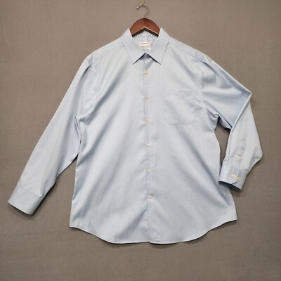 Perry Ellis Premium Men's Blue City Fit Non-Iron Dress Shirt Size 16.5-32/33