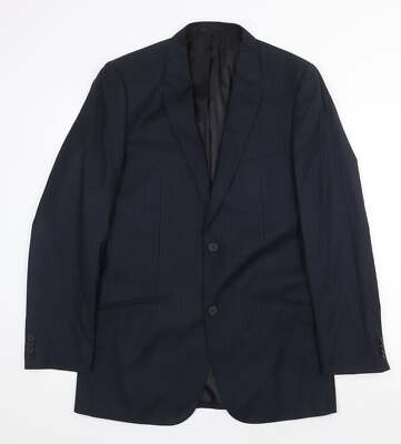 Butler & Webb Mens Blue Striped Polyester Blend Suit Jacket Size 38 Reg