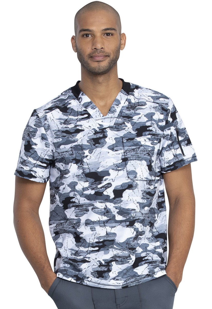 Stone Cold Camo Pewter Dickies Scrubs Dynamix Mens V Neck Top