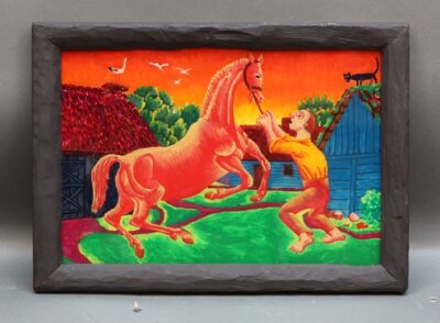 Jan Skoczylas (1884 - 1942 Turowala Polen) - Der feurige Hengst - Naive Kunst