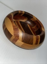 Hand Turned Wooden Bowl Multi Colors Woods Beautiful RARE Signed MF  06 /176b