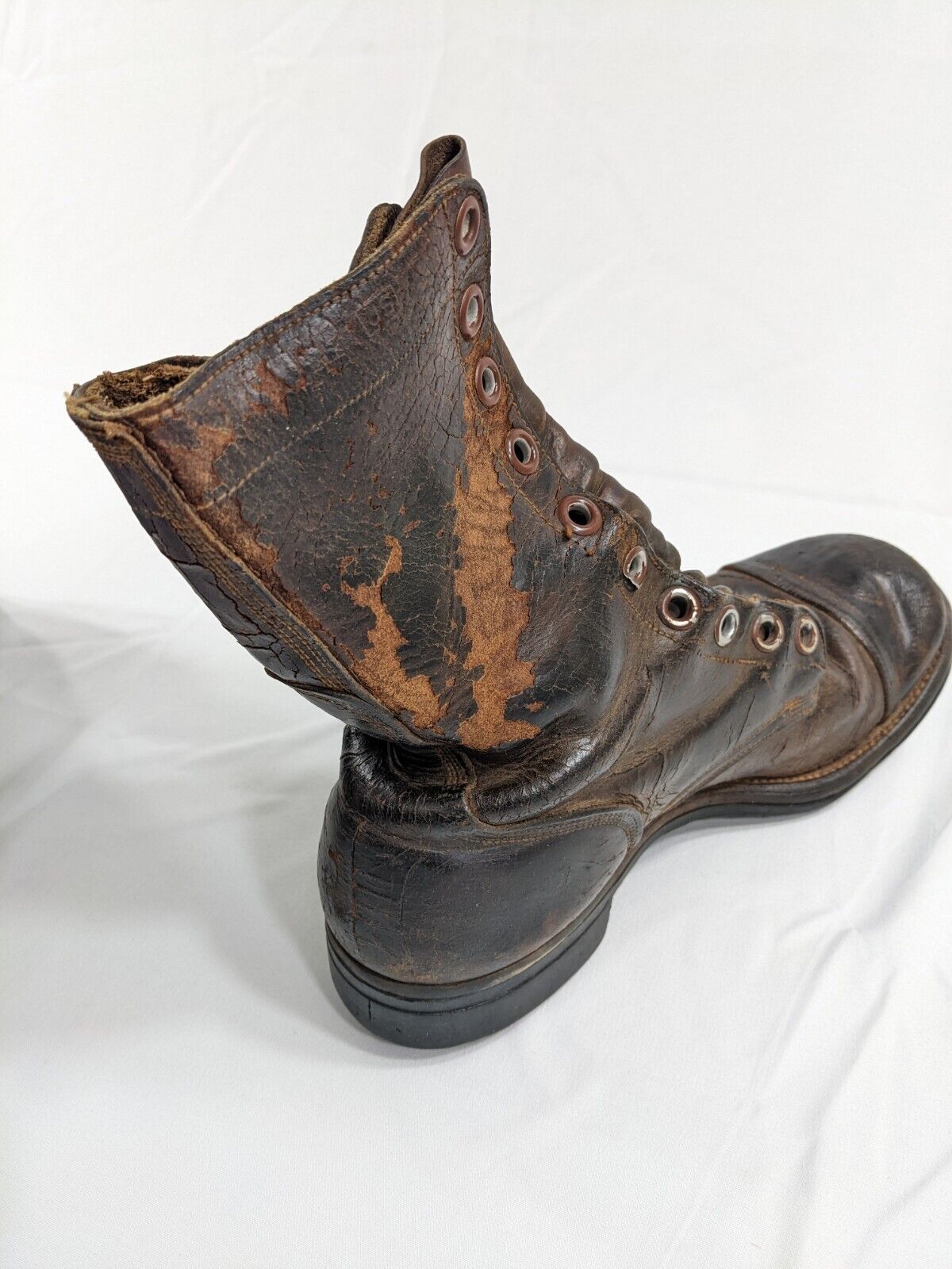 Vintage US Army Korean War Military Brown Leather Combat Jump Boots Size 7  EE