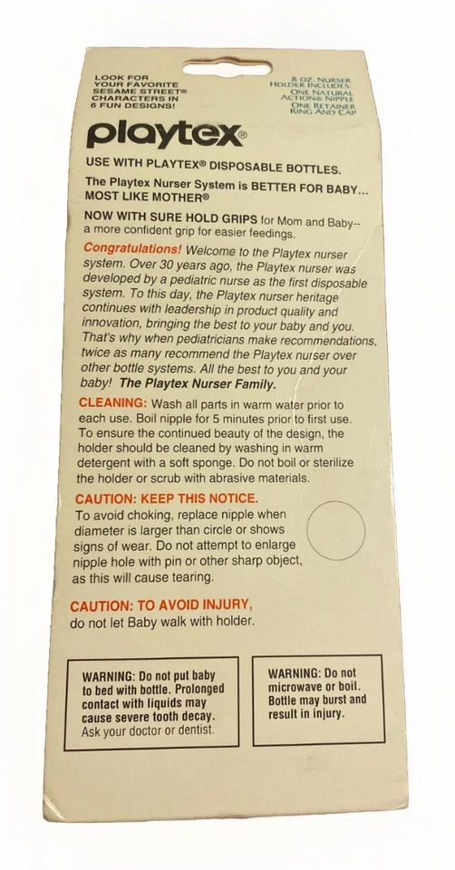 🍼Soporte para enfermera Playtex vintage 8 oz diseño calle sésamo látex pezón plano rosa Foto 4 de 4