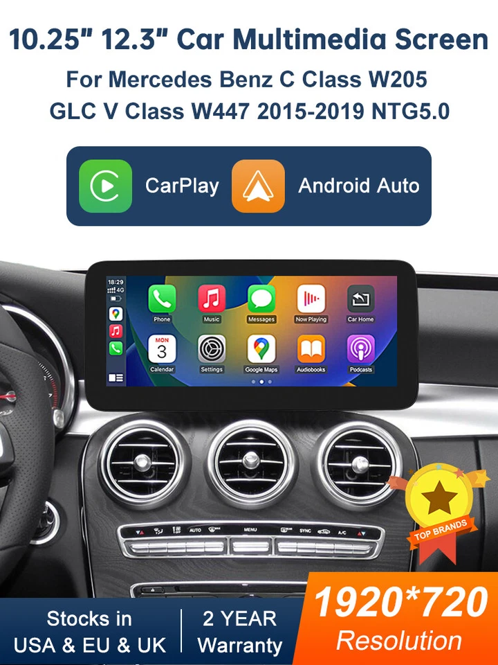 10.25'' CarPlay GPS Autoradio für Mercedes C/GLC/V/X-Klasse W205 X253 W447 NTG5 - Bild 3 von 4