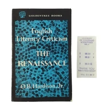 English Literary Criticism The Renaissance by OB Hardison Original Receipt Book