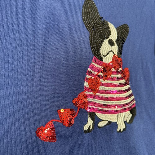 Lauren Michelle Sweater Womens Medium Plaid Sequin Dogs Holiday Love Blue Animal - Picture 4 of 13