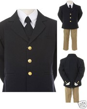 NEW BABY, TODDLER BOY WEDDING FORMAL TUXEDO SUIT NAVY JACKET/KHAKI PANTS