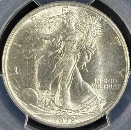 1918-P 50C Walking Liberty PCGS AU58 - Bright White