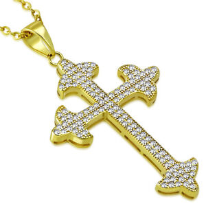 18 925 Sterling Silver Oval CZ Cross Religious Pendant Necklace 