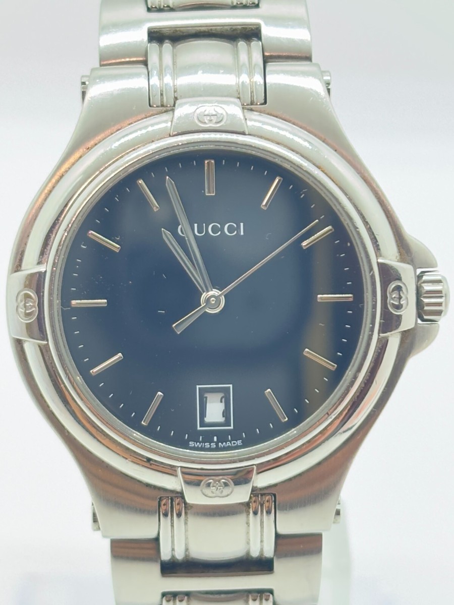 Near Mint] Gucci 9040M Black Dial Silver Men Quartz Vintage