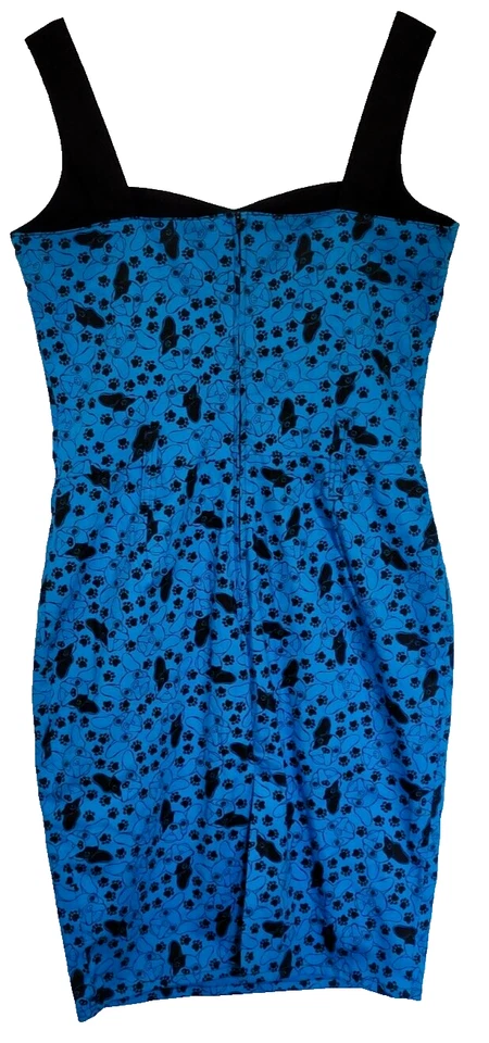 Vestido Switchblade Stiletto Talla XXL Retro Pinup Bulldog Francés Azul Sin Cinturón Foto 2 de 4