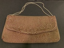 Vintage Beaded Pocket Book Evening Bag Chain Gold Colored Made In Hong Kong