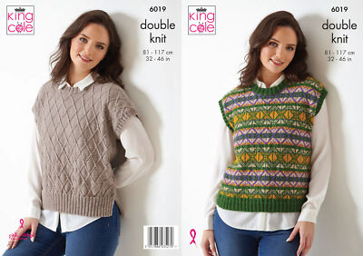 King Cole Damen DK Strickmuster Raute oder Fairisle Slipover Top 6019