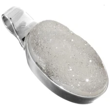 925 Sterling Silver Natural Sparling Agate Druzy Drusy Sterling Pendant, 1 3/8"