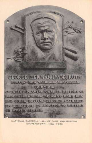 Cooperstown New York Baseball Hall of Fame Babe Ruth Plaque Postcard AA84086 - Afbeelding 1 van 2