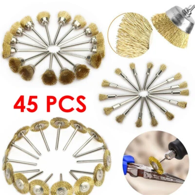 45pcs Brass Polishing Wire Cup Mix Brush Set for Dremel Rotary Tool Accessories
