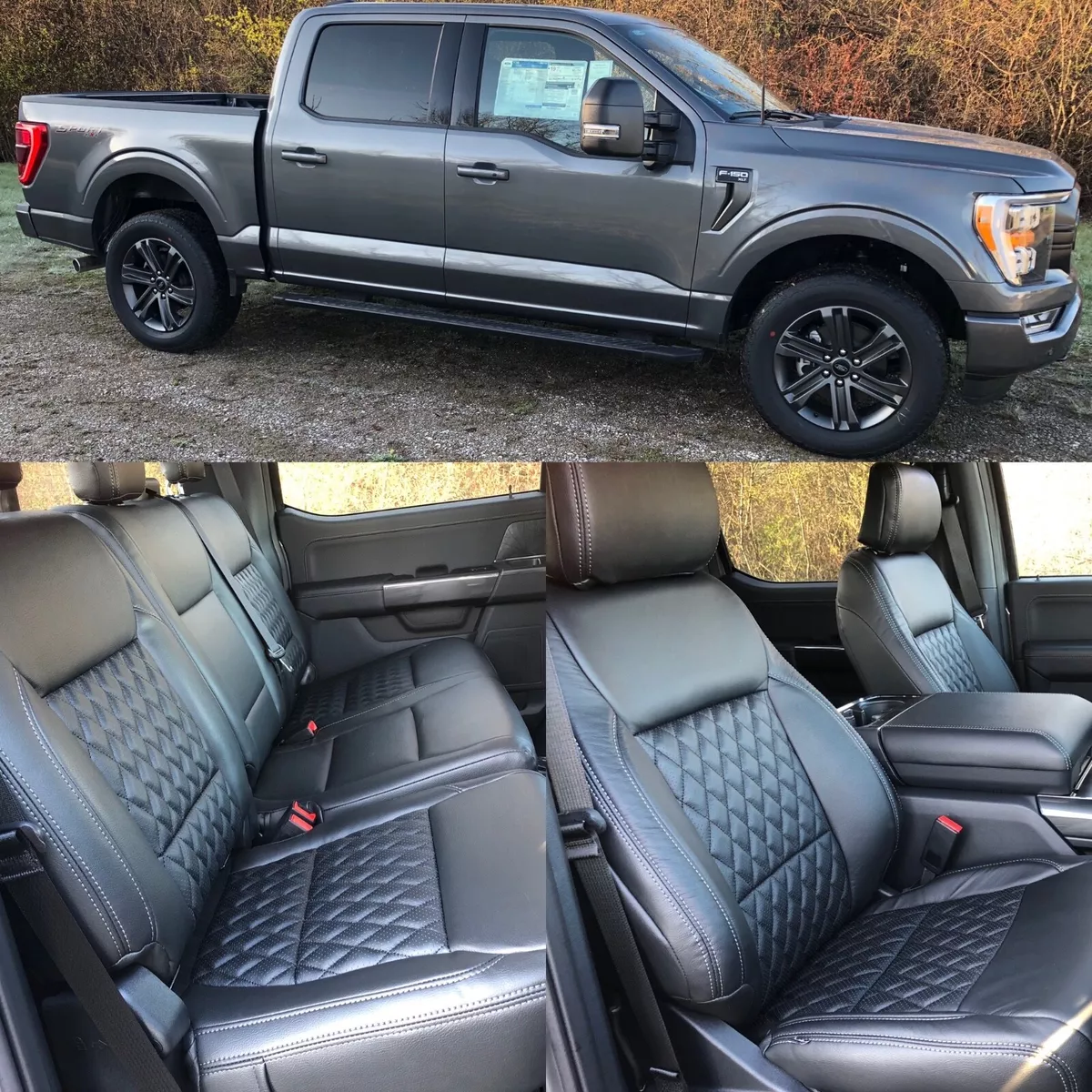 2021 Ford F-150 XLT Super Crew Black Leather Seat Covers Diamond