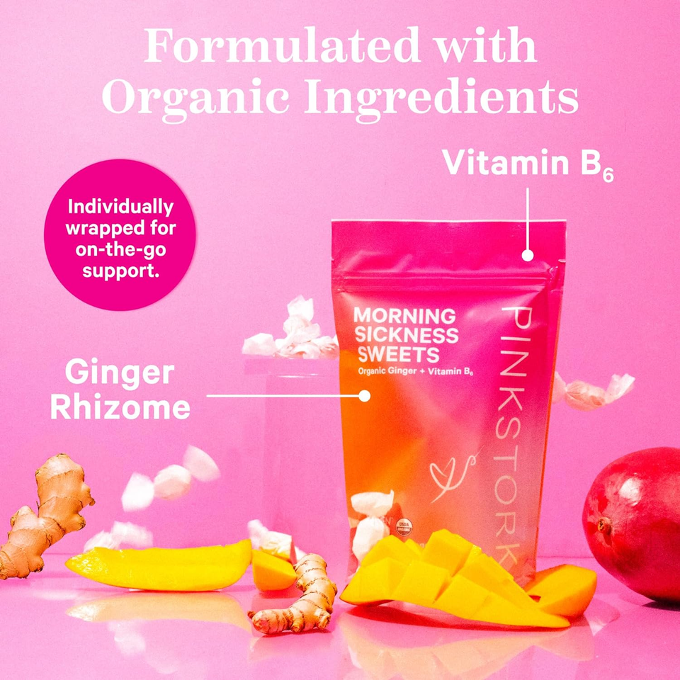 Pink Stork Morning Sickness Sweets, Organic Mango Ginger Candy with