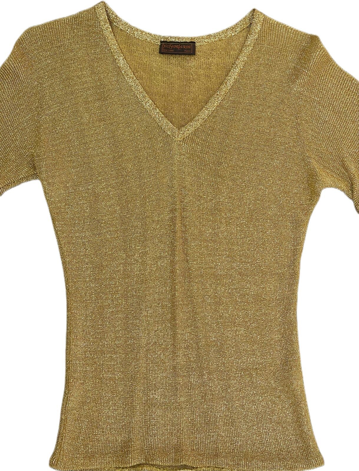 Top vintage anni 70 Yves Saint Laurent METALLIZZATO maglia oro MANICA CORTA S M