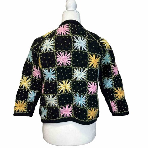 Crocheted Jacket Vtg. Virgin Wool Women L Granny Square Knit Quilt Cardigan VTG. - Picture 4 of 10