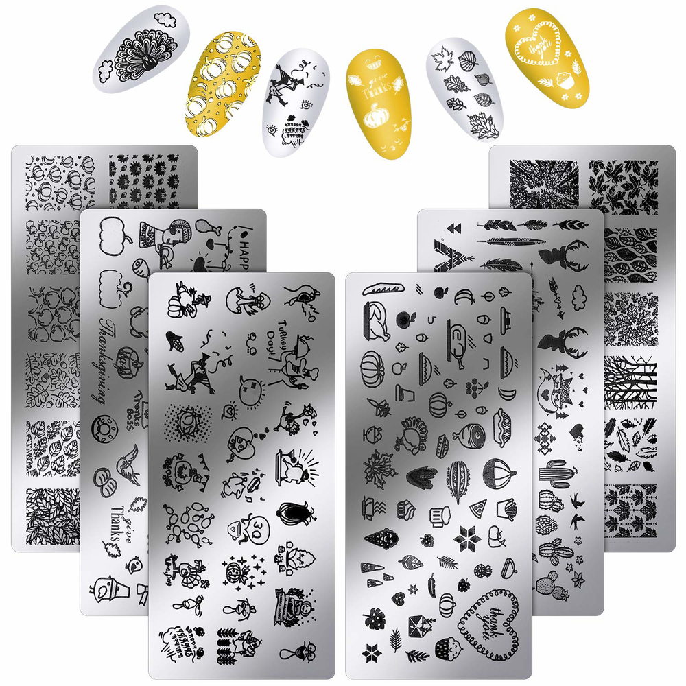 6 Pieces Thanksgiving Stamping Plates Fall Nail Stamping Plates Nail Stamper for