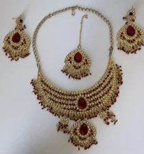 Indian Jewelry Bollywood Kundan Choker Earrings Maang Tikka 4 Pc Jewelry Set