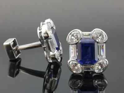 4Ct Emerald Cut Simulated Sapphire Stud Earring 14K White Gold Plated